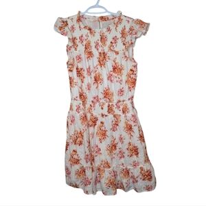 LOFT White & Orange Floral Fit and Flare Dress Size S